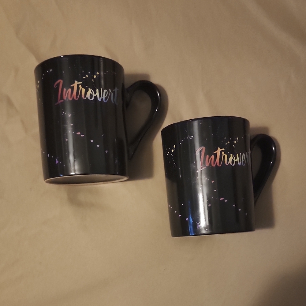 Introvert Black Ceramic Mug Set Of 2 Brand New Nwver Used